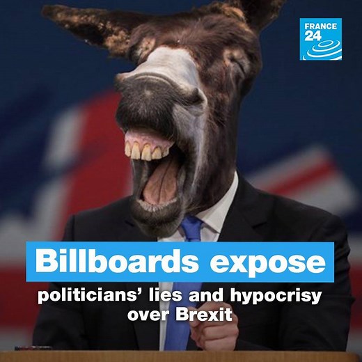 218K views · 841 reactions | Four friends are taking matters into their own hands when it comes to #Brexit: they've created Led by donkeys, a group that uses billboards to expose what it calls the "forgotten lies" of politicians over the divorce deal | FRANCE 24 English | Facebook