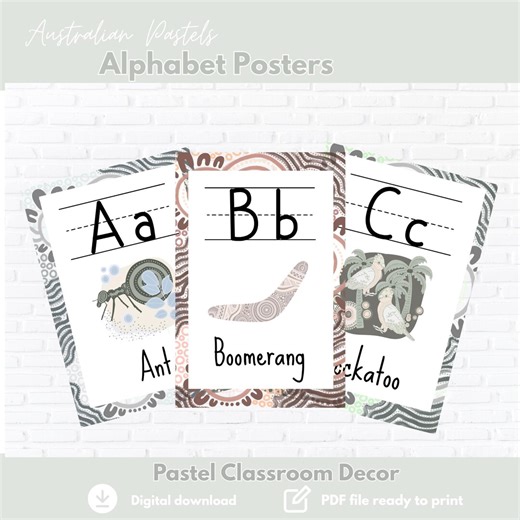 Australian Alphabet Posters A–Z | Pastel Classroom Decor | Native Animals & Plants | Indigenous Patterns - Etsy