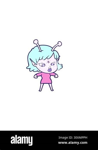 horizontally vibrating animation of a pretty cartoon alien girl Stock Video Footage - Alamy