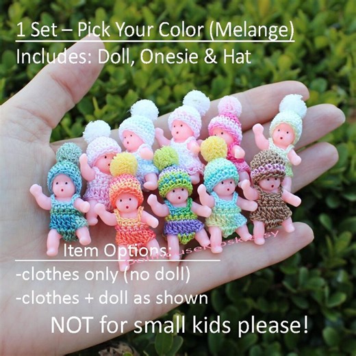 Mini Baby Doll With Clothes Set - 1.25 Inch Baby Figurine, Onesie & Hat - Dollhouse Size - Made to Order - Pick Your Color - Etsy
