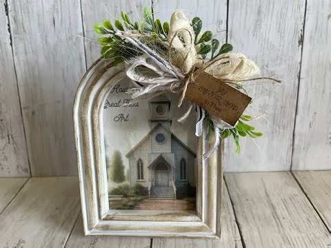 Wow! Make this beautiful old-fashioned church house and Dollar Tree frame home decor piece!