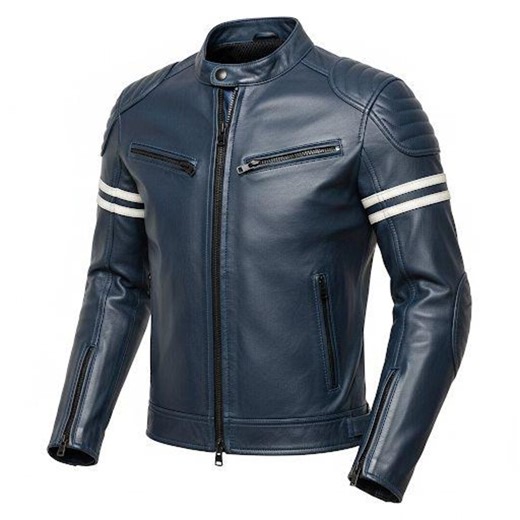 Men’s Blue Leather Motorcycle Jacket | Retro Racer Biker Style With Level 2 Protection - Etsy