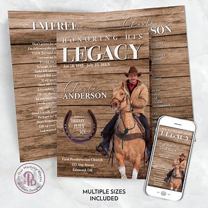 Rustic Cowboy Funeral Program Template, Printable Horse Rider Memorial Service Pamphlet, Editable Obituary Magazine Booklet, QFP 21279 - Etsy