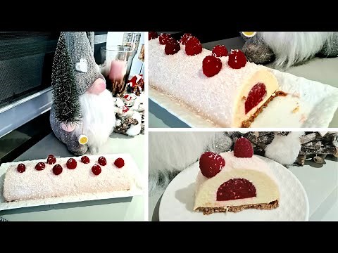 BÛCHE GLACÉE AUX FRAMBOISES+MOUSSE CHOCOLAT BLANC ET CROUSTILLANT PRALINÉ FACILE ET RAPIDE+THERMOMIX