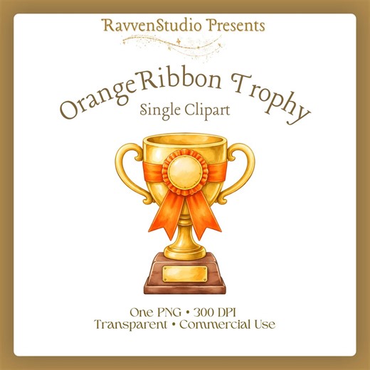 Gold Trophy Clipart Single - Orange Ribbon Bow, Golden Sports Award, Race Gymnastics Golf -commercial Use (digital Download) - Etsy