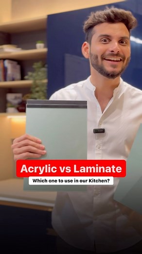 Sourabh Jain on Instagram: "Acrylic vs Laminate, comment for our YOUTUBE detailed video on this topic✅ 1️⃣ Style: For a sleek, high-gloss, ultramodern kitchen, acrylic takes the lead. Laminate wins with its unmatched versatility in colors, patterns, and finishes, fitting various styles. 2️⃣ Budget: Acrylic carries a higher price tag 💲. Choose laminate for tighter budget restrictions. 3️⃣ Maintenance: Acrylic’s glossy surface needs more frequent cleaning 🧹 to tackle smudges. Laminate makes life