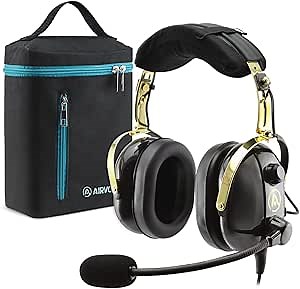 AIRVOICE Aviation Headset for Pilots with Passive Noise Cancellation, PNR Aviation Headset with Comfortable Earpads and Flexible Microphone, General Aviation Headset with Carrying Case