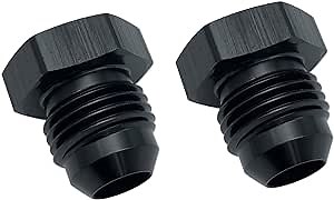 Black Aluminum 3AN Male Flare Thread Blanking Plug Fitting Hex Head Plug Cap Adapter, Pack of 2