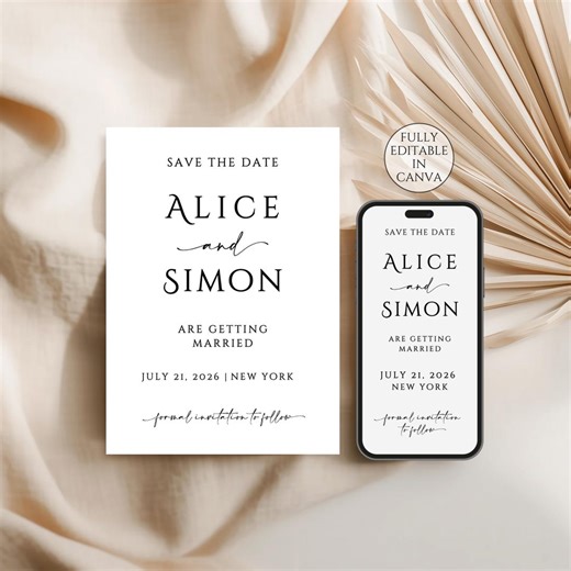 Save the Date Card Template, Editable Electronic Save the Date, Printable Minimalist Wedding Invitation - Etsy