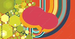 Retro 70s Background with speech bubble. Groovy lines. 1970s art template. Minimalistic Vintage design poster. Old-fashioned color artwork. Stock Video