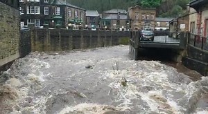 The river flowing through Holmfirth is flowing very fast due to the current storm. Stay safe everyone! #holmfirth | Holmfirth Events