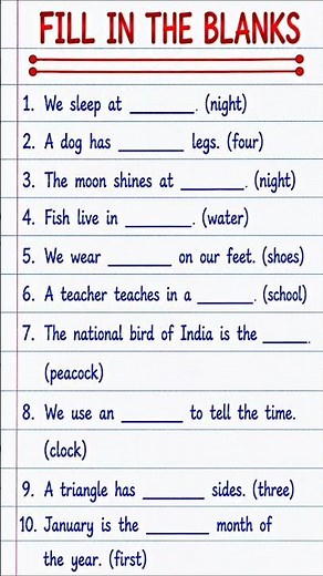 Fill in the Blanks | English Practice Worksheet