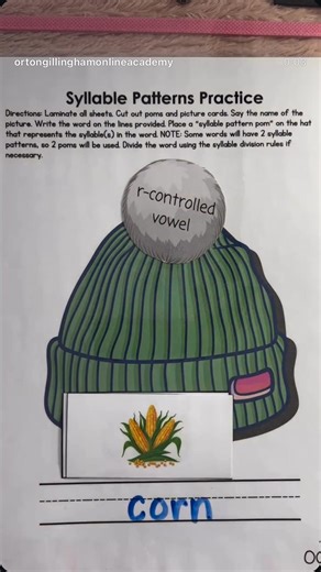 Add a syllable pattern pom to the beanie! Great activity to practice orthographic mapping, syllable patterns, and even a few division rules. We would love to share this activity link with you! 💚 Like, save, and share this post 💚 Join our subscriber only group! For less than the cost of a latte per month, you can join our private group and get loads of free activities and digital downloadable workbooks. We would love to have you join us! 💚 Tag a friend who would love this too . . #syllablepatt