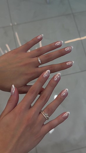 Perfect Bridal Nails: White French Tips with a Touch of Chrome