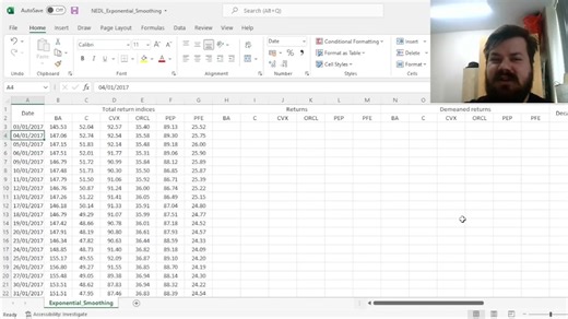 Exponential smoothing for mean, variance, and covariance (Excel)