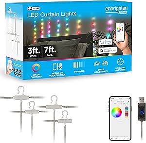 ENBRIGHTEN LED Wi-Fi Smart Curtain Lights, Color Changing, USB Powered, Smart Control, Bluetooth, Various Color Options, Fairy Lights, Bedroom, Patio, Living Room, Play Room, and More, 69278-T1