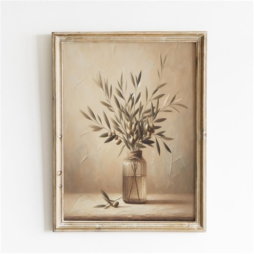 Olive Still Life Painting Wall Art, Olive Branch Art Print, Mediterranean Farmhouse Kitchen Decor, Vintage Rustic Botanical, Digital Print - Etsy