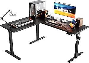 Agilestic 59 Inch L Shaped Standing Desk Adjustable Height, Electric Corner Standing Desk, Sit Stand Computer Table with Splice Board, Black