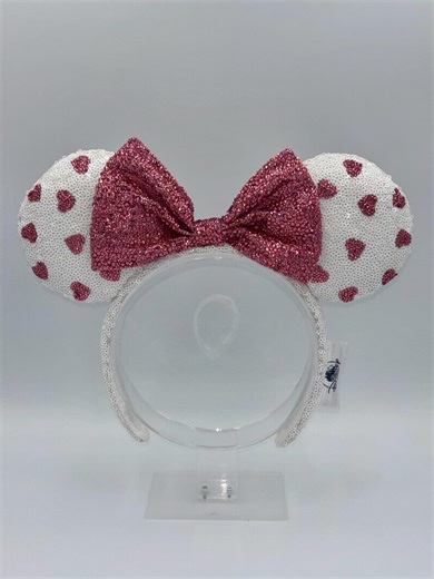 Rhinestone Valentines Day Mouse Ears | Bedazzled Heart Mouse Ears | Bedazzled Sweetheart Mouse Ears | Pink Valentines Day Minnie Mouse Ears - Etsy