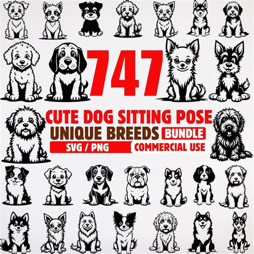Cute Dog SVG Sitting Pose Complete Breeds Bundle | Dog Clipart for Cricut Crafts | Pet Silhouette | Puppy Cutting Files | Instant Downloads - Etsy