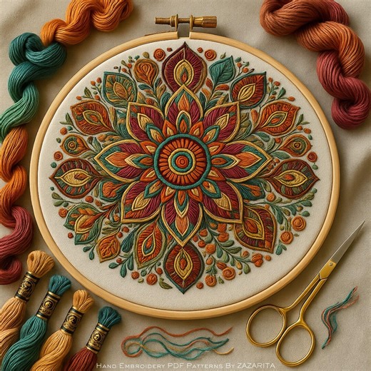 Intricate Mandala Floral Embroidery Pattern | Modern Hand Embroidery PDF With DMC Colors - Etsy