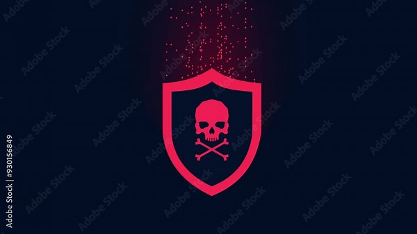 cyber security shield skull virus hacker data leak animation