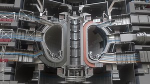 ITER. Tokamak. International Thermonuclear Experimental Reactor. Rotation 3d model of fusion reactor. 3d Render