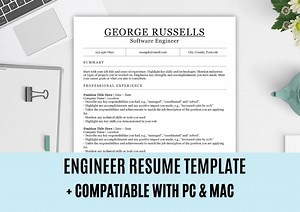 Engineer Resume Template: Minimalist Design, Cover Letter (word, Apple Pages) - Etsy Canada