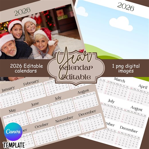 Editable Year Calendar Template | Canva Free | Printable Annual Calendar | One Page Year Planner | Digital Download - Etsy UK