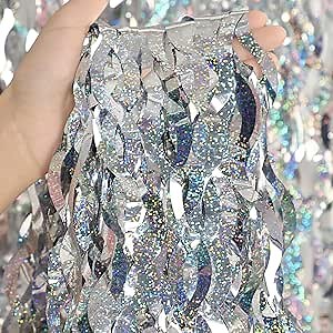 4 Pack Silver Tinsel Backdrop - CYLMFC 3.3 ft x 6.6 ft Streamer Metallic Tinsel Foil Fringe Curtains Photo Booth Props Wall Curtains for Bachelorette Birthday Party Decor
