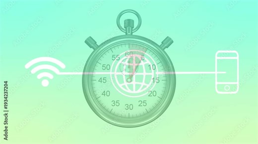 Stopwatch second hand advancing clockwise each second on animation start, showing Wi-Fi-phone sync