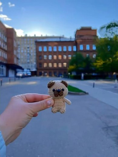 PREVIEW: Mini Pug dog no-sew CROCHET PATTERN in PDF format: Miniature dog toy, pocket amigurumi pug