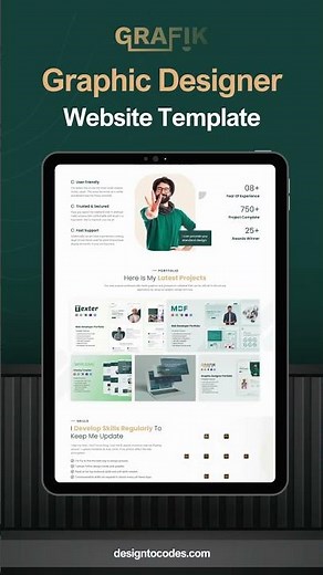 Modern Graphic Designer Portfolio Template in Figma by GRAFIK V2 | DesignToCodes #websitetemplate
