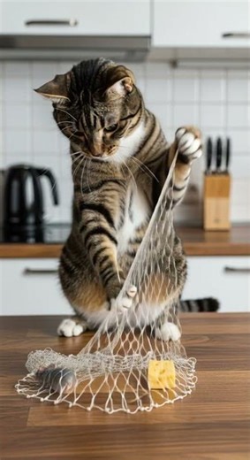 Uhh… 😺Which string am I supposed to pull!? えー Cat tricks you must try #cats #petcare #funnycats