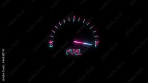 Fuel indicator icon, fuel meter dashboard, Fuel tank gauge animation. Low fuel level warning light of car dashboard, 4k.
