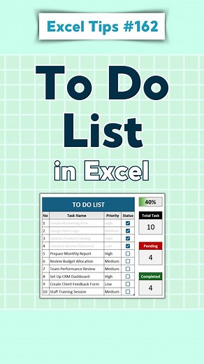 Transform your productivity with an automated To-Do List in Excel! 🗂️✨ Follow these simple steps to create a dynamic list that tracks your tasks effortlessly. Get started and watch your completion rate soar! #excel #exceltips #productivityhacks #finance #exceltricks #accounting #datavisualization #spreadsheet #projectmanagement #timemanagement | Computergaga
