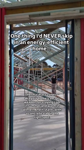 Never forget to plan your thermal mass zones - especially if you’re going for an energy-efficient home. The right materials (like concrete) in the right sunlit locations can store heat in winter and help keep things cooler in summer. Polished concrete floors incoming…. Think of it like your home’s natural climate control - passive, free, and ridiculously effective if done right. #energyefficient #energyefficienthomes #8starhome #newbuild | Katrina - Build, Reno & Design