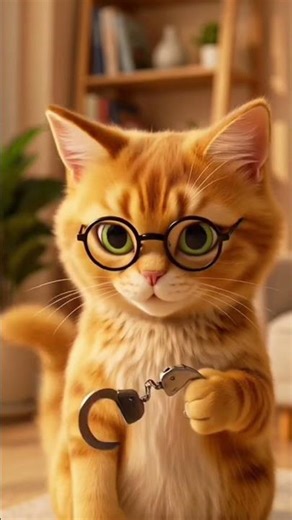 Funny Cat Playing with Handcuffs & Glasses | Cute Cat Cartoon 😎🐱