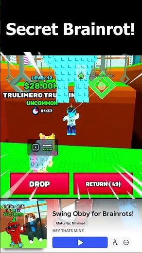Easy Secret Brainrot in Swing Obby for brainrots #brainrot #robloxshorts #obby