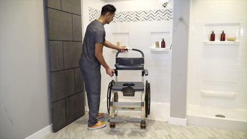 ShowerBuddy SB6W Roll-in Buddy Solo Bath Commode Chair | Swing Away and Removable Foot Rests, Arm Rests | Tool-Less Assembly & Sets Up in Minutes | Perfect for Elderly & Patients