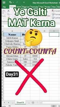 Excel Tip➖Day31 @COUNT vs COUNTA❌ Difference Excel me 90% Log nhi jante😱 #exceltricks #shorts