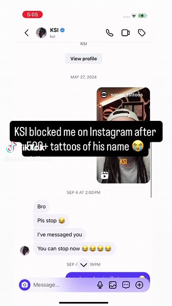 Ksi blocked me, but I will keep doing tattoos of his name 🤞🏼 #ksi #ksitattoos #sopas #block