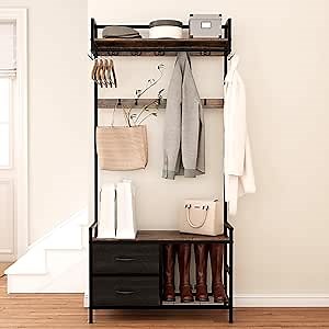 Amazon.com: UDPARSCO Entryway Coat Rack with Shoe Storage, 71-Inch High Hall Tree with Bench and 23 Coat Hooks : Home & Kitchen