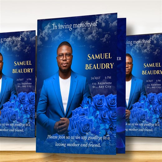 Blue Roses Funeral Program 8 Pages, Celebration of Life Obituary Program, in Loving Memory Memorial Template Canva Editable Obituary Program - Etsy