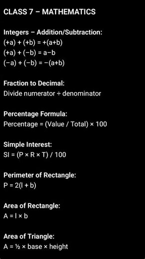 class 7, maths formulas, NCERT, Kendriya vidyalaya