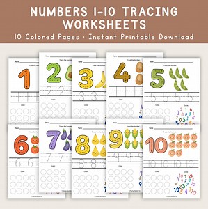Number Tracing Worksheets 1-10: Handwriting Practice (printable PDF) - Etsy Canada