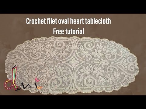 How to Crochet oval heart tablecloth Part 112