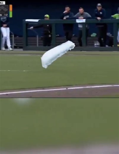 @GigglingGanon That floating white blob on the baseball field is a giant clump of soap foam/bubbles—likely a "Flogo" (helium-filled foam sculpture for events)