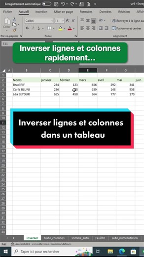 Inverser lignes et colonnes d’un tableau Excel - Astuce rapide