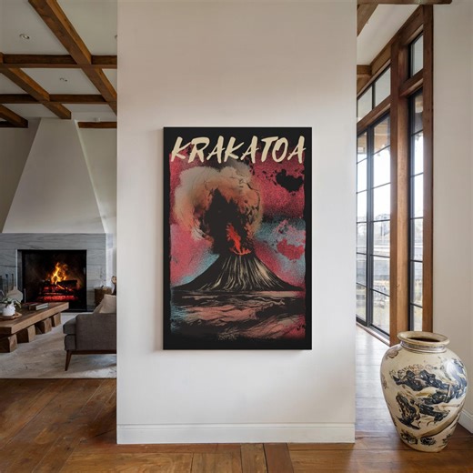 Volcano Illustration Canvas: Krakatoa Matte Print (stretched Frame) - Etsy